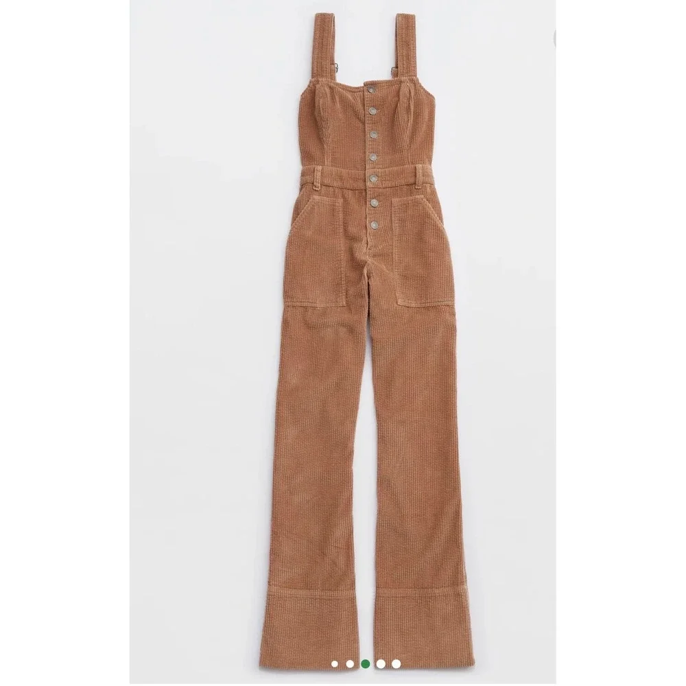 Aerie Aerie Corduroy Kick Flare Overalls Tan Jumpsuit XXL New